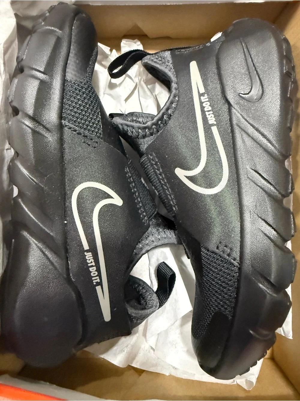 Nike Black Kids' Slip-On Sneakers with Silver Swoosh